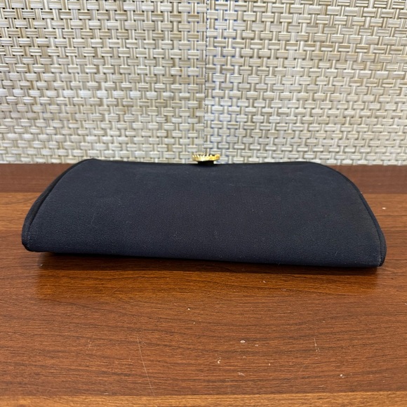 VTG 1950s-60s Black Fabric Evening Bag Matching Lift Clasp Gold Tone Chain - Picture 6 of 11